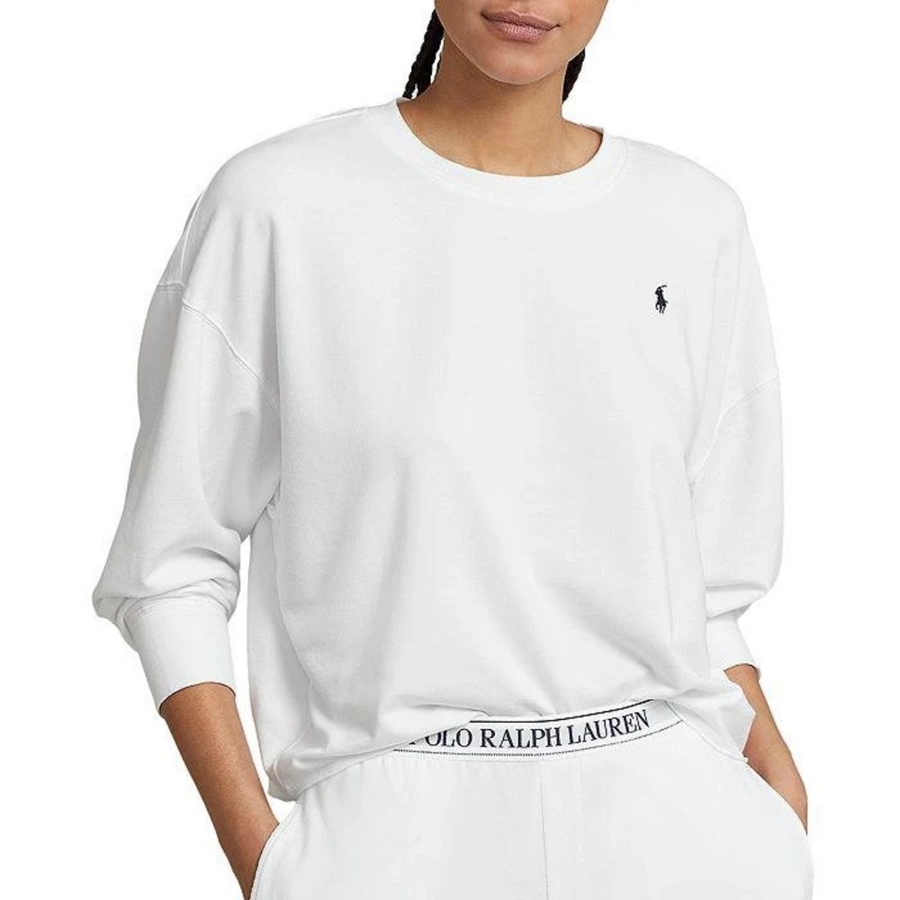 Ralph Lauren White Crewneck Sweatshirt with Polo Pony Logo